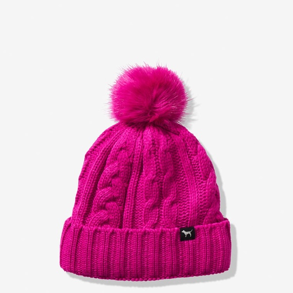 Victoria Secret Pink Sherpa Beanie Dog Logo Knit - Picture 1 of 5
